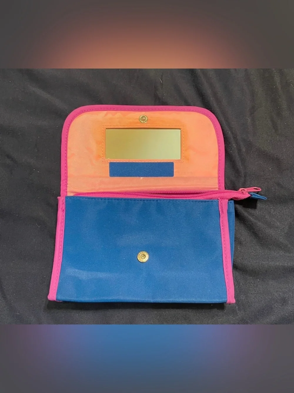 Blue & Pink Foldable Travel Makeup Bag with Mirror